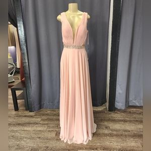 Light Pink Chiffon A-Line Gown with Beaded Waistline
